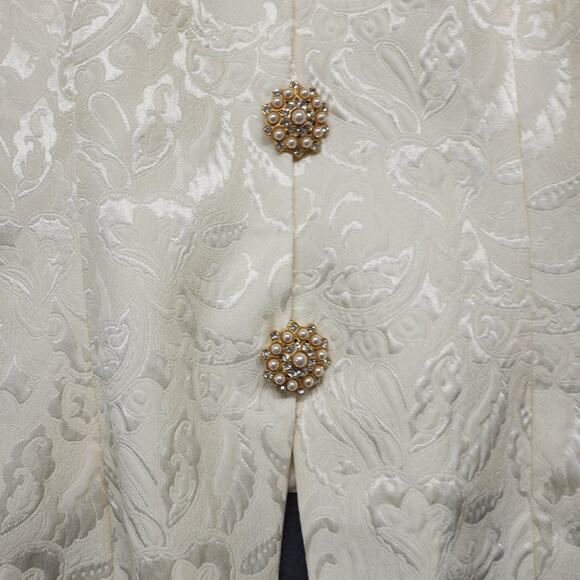 Karen Lawrence by Matthew Brocade Evening Jacket Womens 16 Ivory Beaded Pearl - Picture 6 of 9